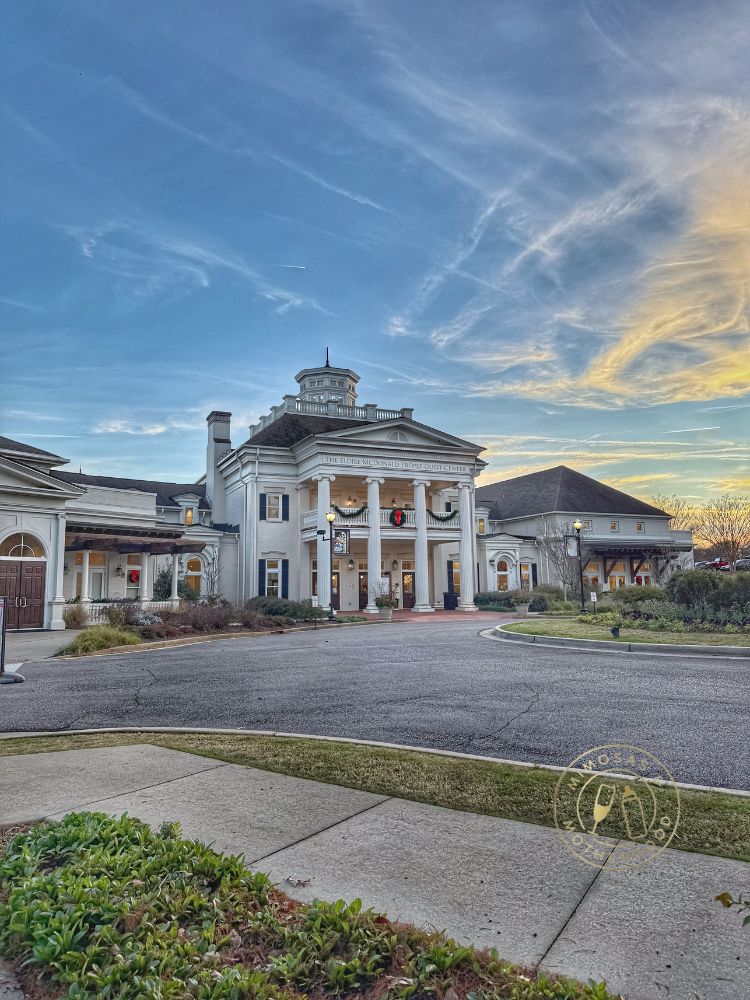 Shows the entrance of the Huntsville Botanical Gardens at Christmas