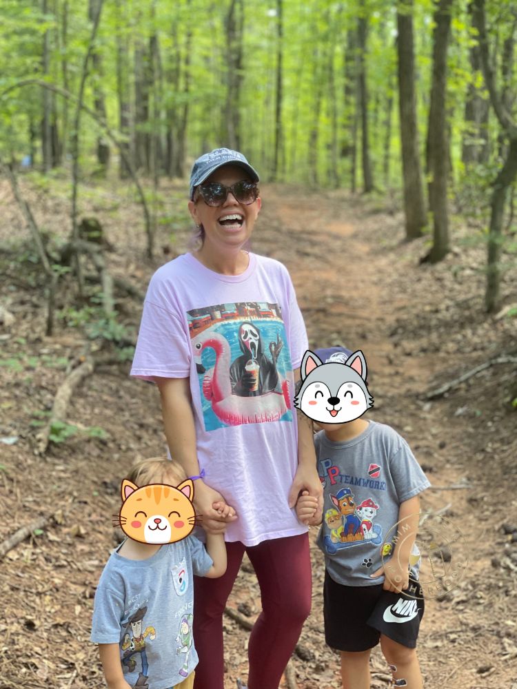 image shows a family hiking in Monte Sano State Park