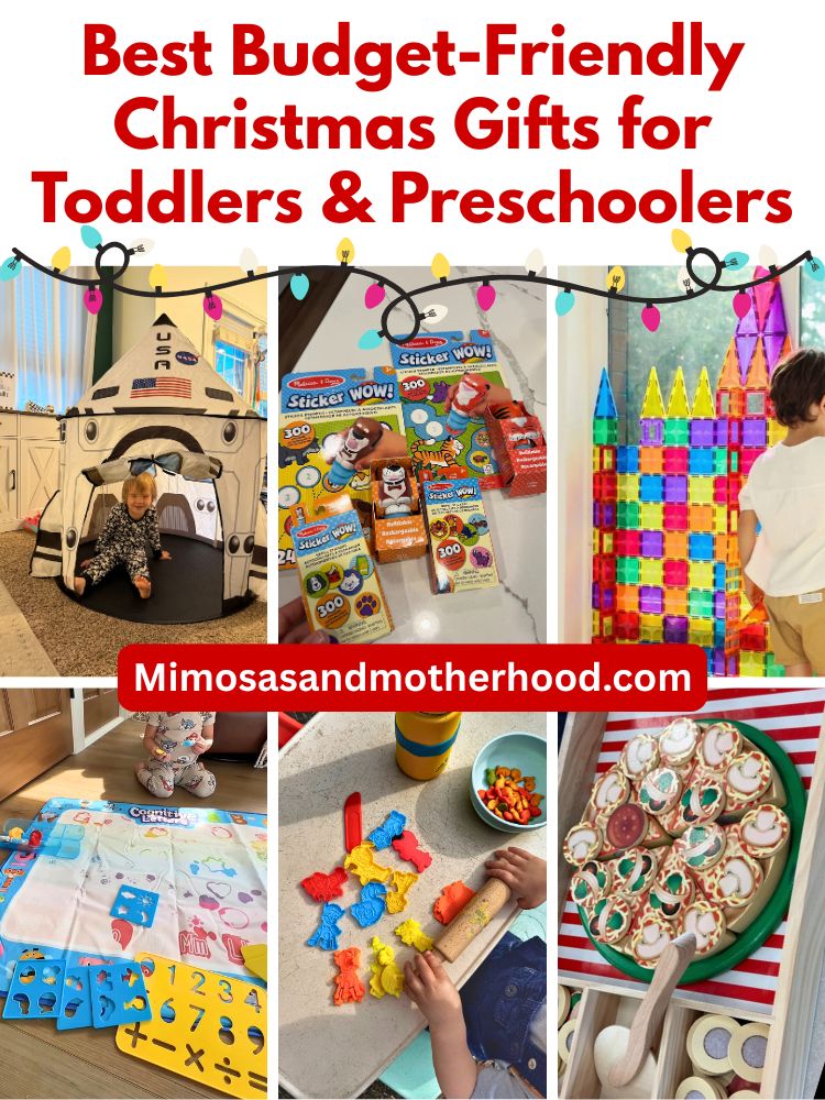 Image shows 6 top Christmas gifts for toddlers and preschoolers under $50