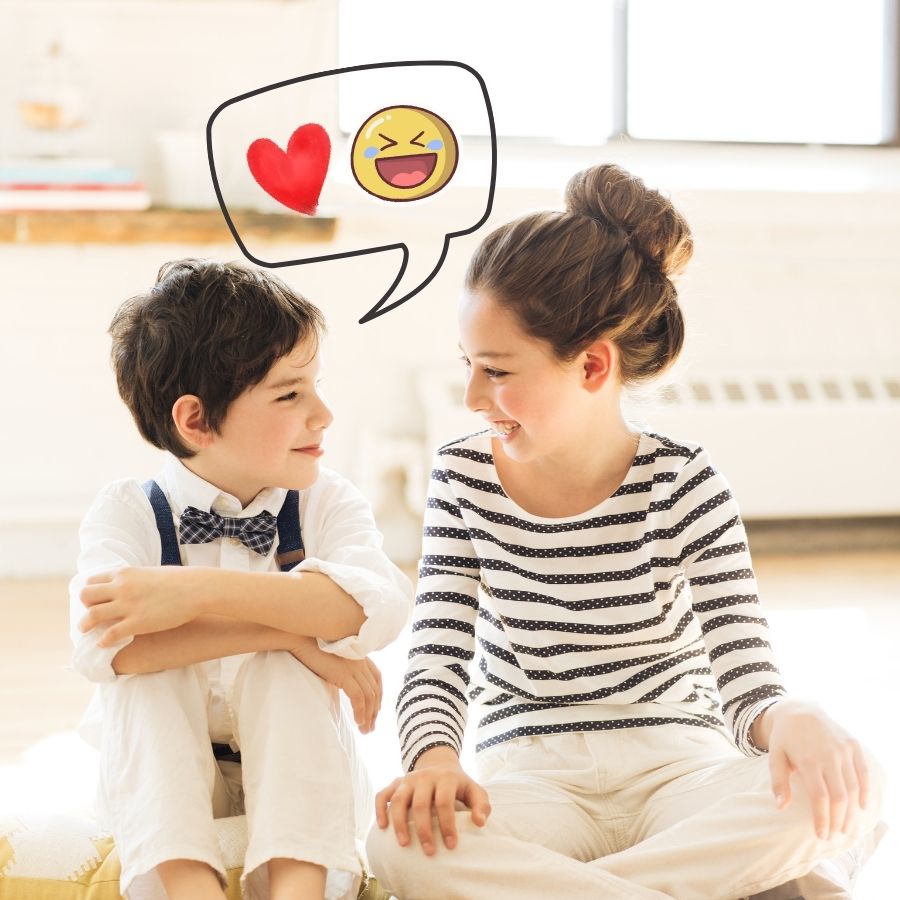 image shows kids telling Valentines Day jokes and laughing