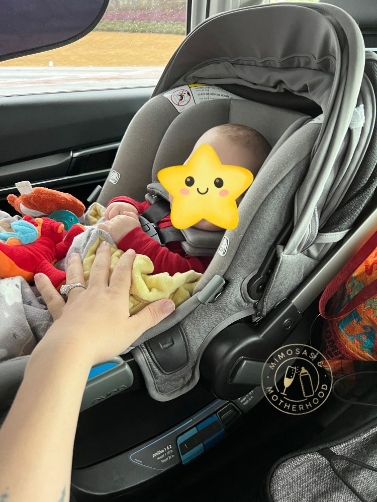 baby in car on road trip