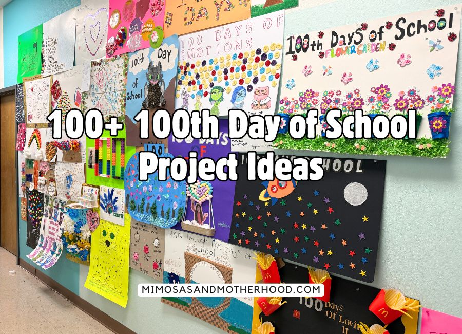 image shows 100 days of school projects ideas with title over it