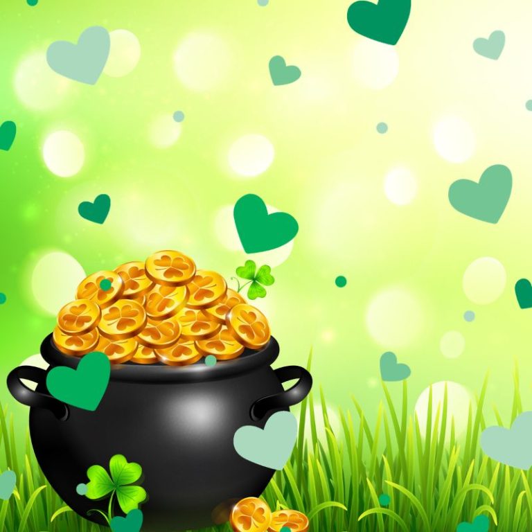 image shows a pot of gold and green hearts