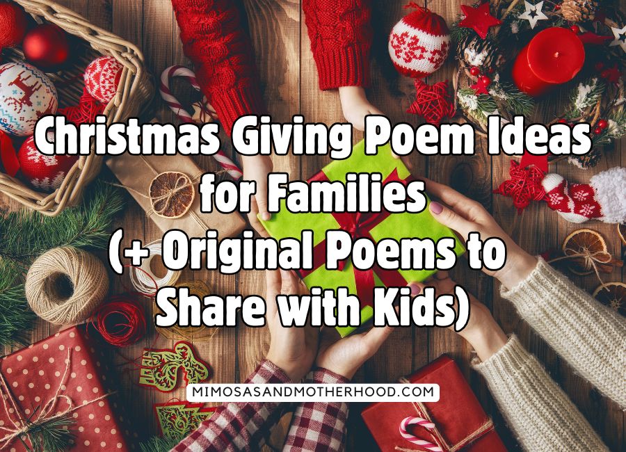 image shows hands exchanging christmas gifts with blog post title on top