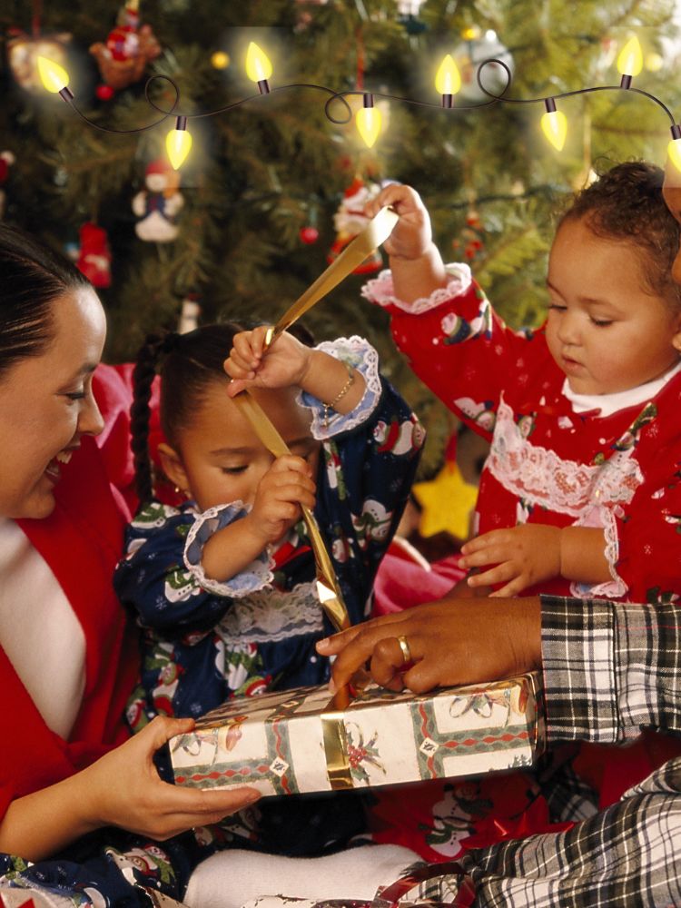family exchanging christmas gifts
